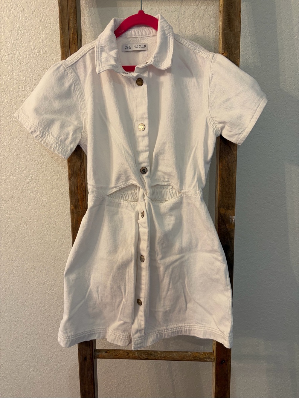 Zara White Denim Short-Sleeve Button-Front Kids Dress